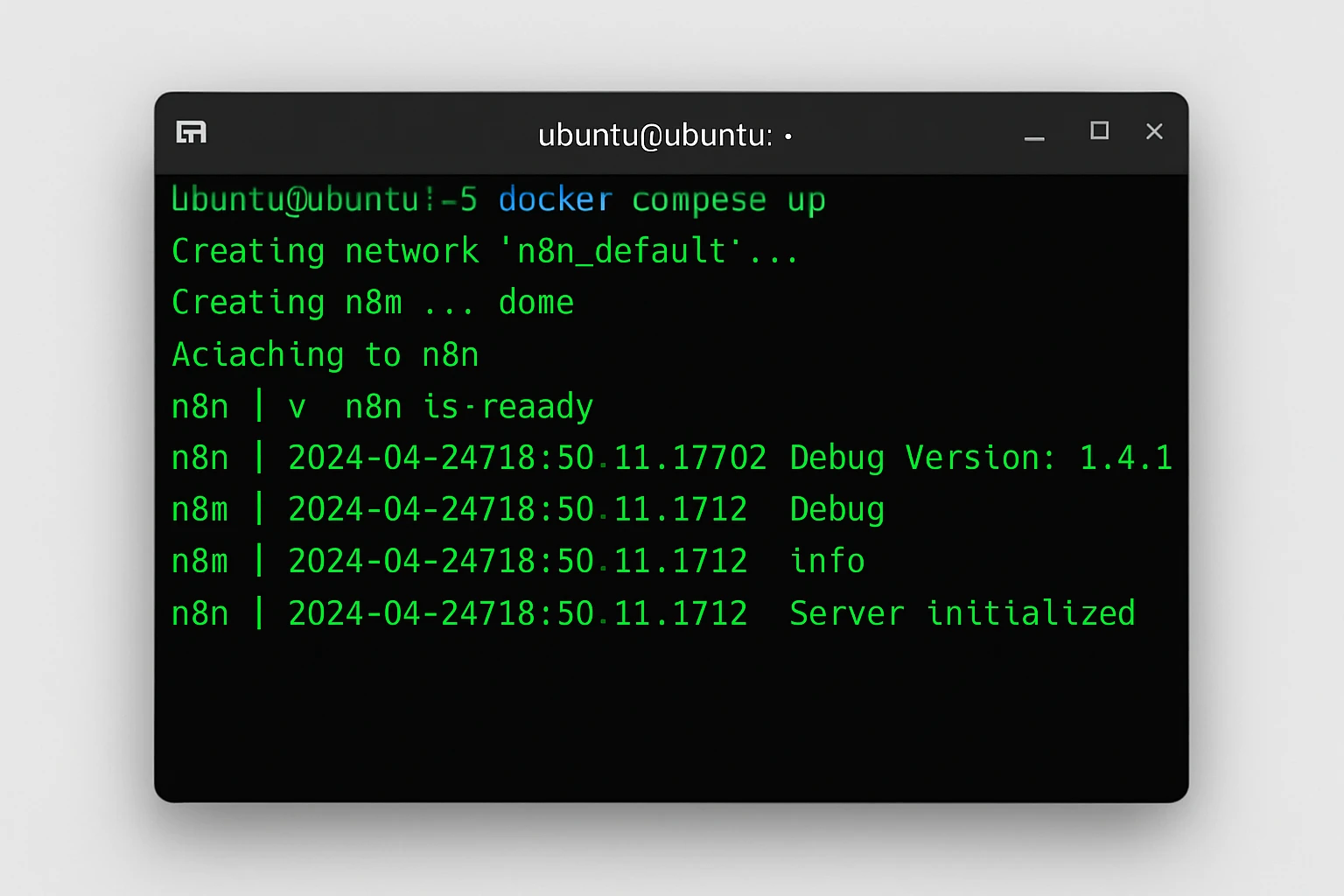 terminal cài đặt n8n trên Ubuntu 24.04 bằng Docker