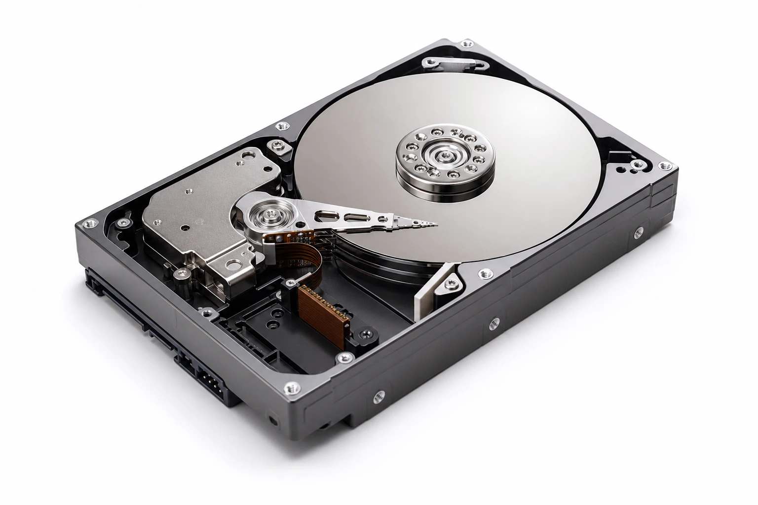 Ảnh ổ HDD enterprise 3.5 inch, thể hiện sự khác biệt về cấu trúc với SSD