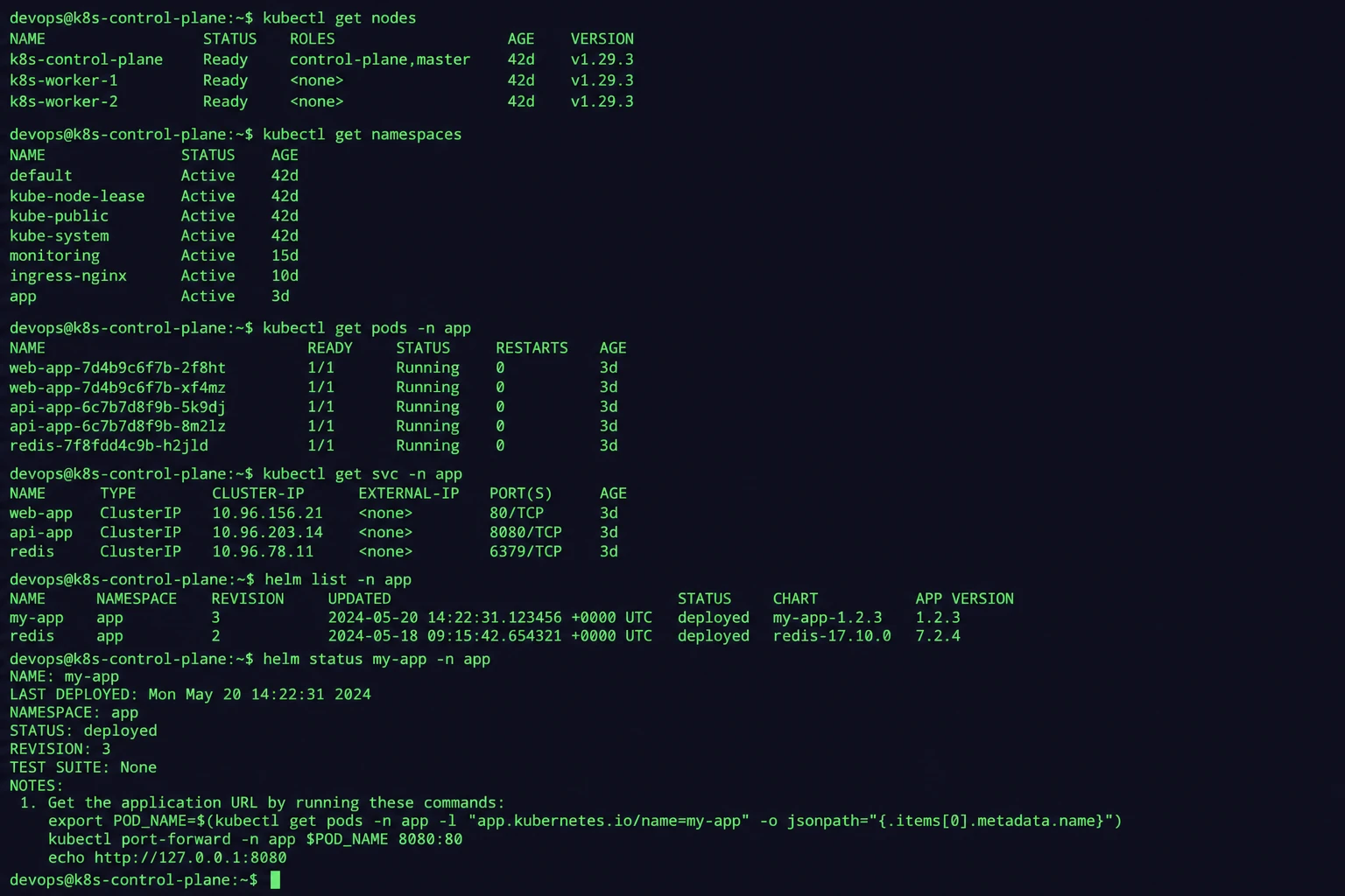 Giao diện terminal triển khai cloud native bằng kubectl và helm
